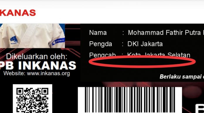 Kemana tulisan tingkatan kyu pada KTA Sabuk Warna?